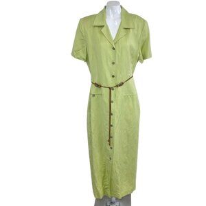 Positive Attitude Vintage Boho Beaded Belt Midi Dress, Earthy Lime, Linen 16
